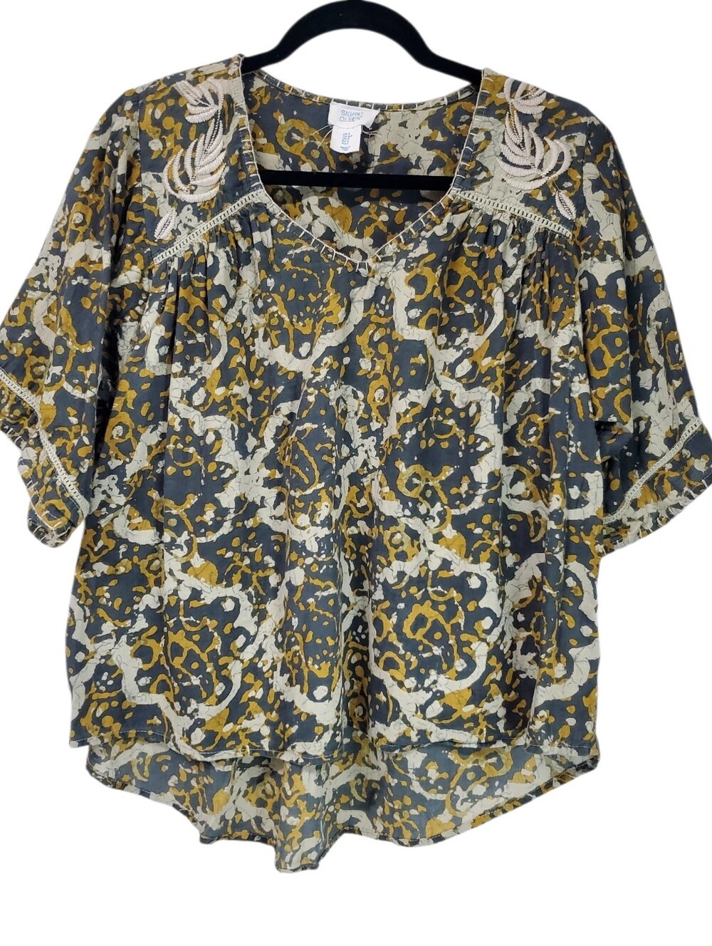 Sigrid Olsen Boho Embroidered Blouse Size Small Hippie Festival 100% Cotton